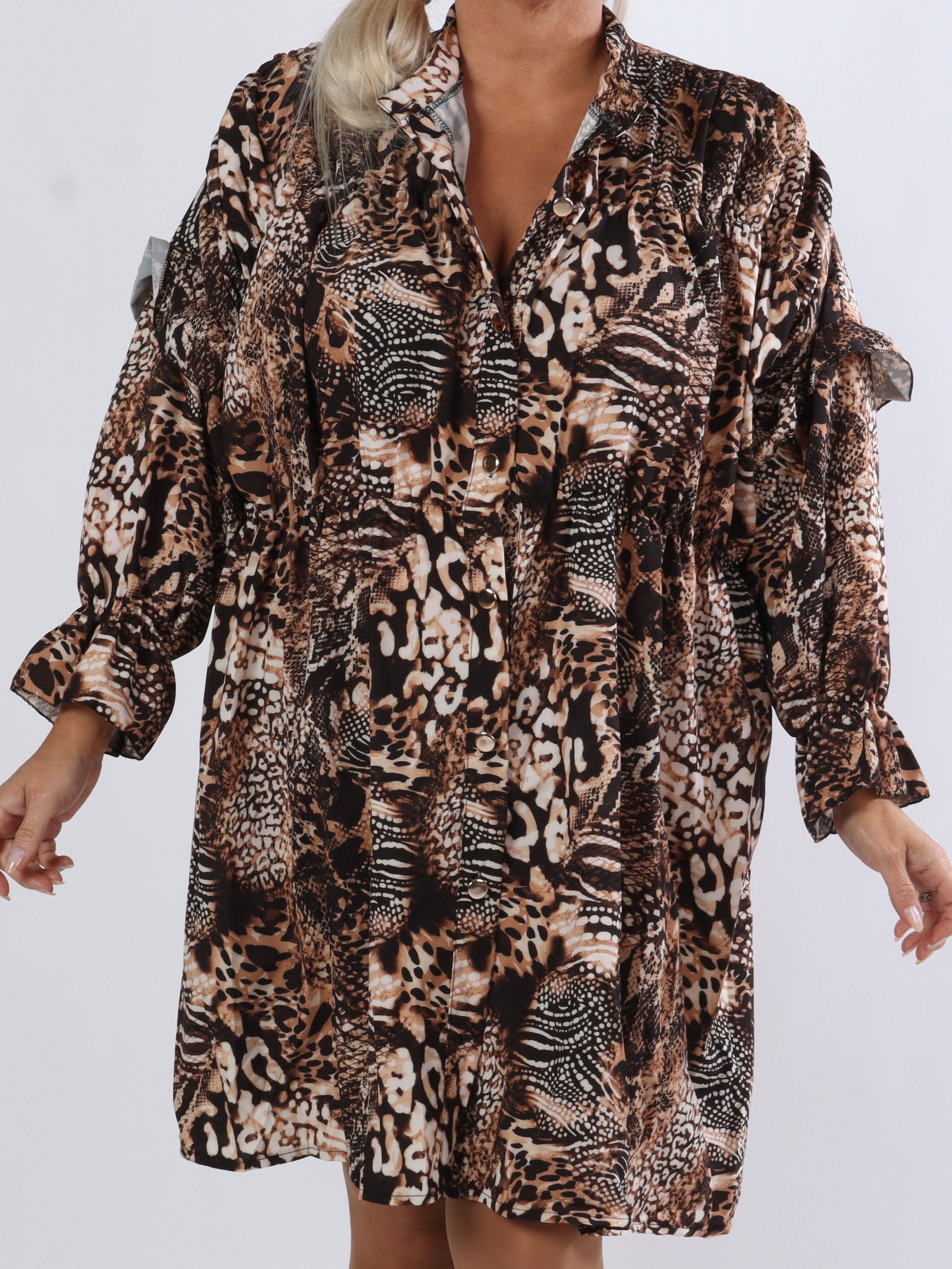 Monica Animal - Plus size tunikakjole i dyreprint med flæser